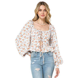 Claire Floral Long Sleeve Top (blue/brown)