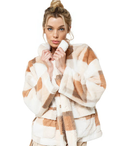 Diana Plaid Fur Coat (khaki)