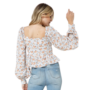 Claire Floral Long Sleeve Top (blue/brown)