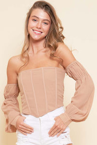 Cassie Long Sleeve Corset Top (mocha)