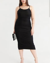 Load image into Gallery viewer, Jade Ruched Mesh Midi Dress Plus (black)
