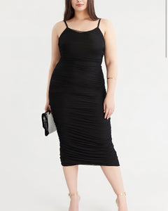 Jade Ruched Mesh Midi Dress Plus (black)