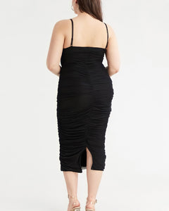 Jade Ruched Mesh Midi Dress Plus (black)