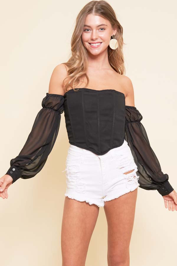 Cassie Long Sleeve Corset Top (black)